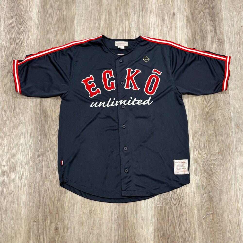 RARE Vtg 90s Y2K Ecko Unltd Baseball Jersey Mens Size M Button Black Performance